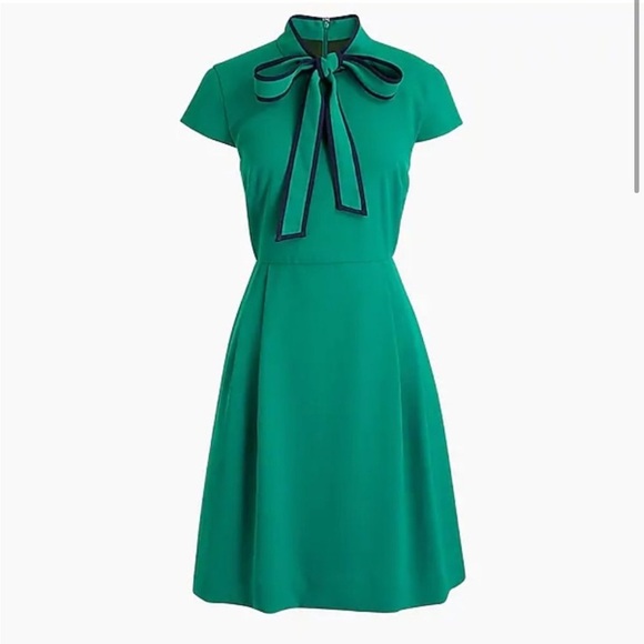 J crew bow tie neck dress in 365 crepe cap sleeve green size 4 - Picture 2 of 5